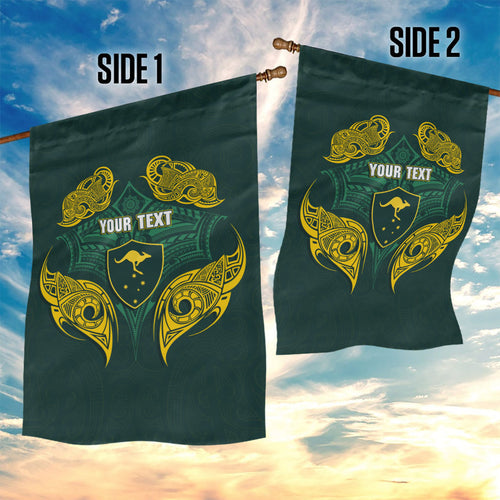 Custom Kangaroos Rugby Garden Flag Polynesian Tribal Pattern Green Gold National Team