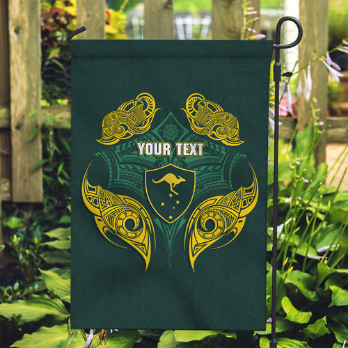 Custom Kangaroos Rugby Garden Flag Polynesian Tribal Pattern Green Gold National Team