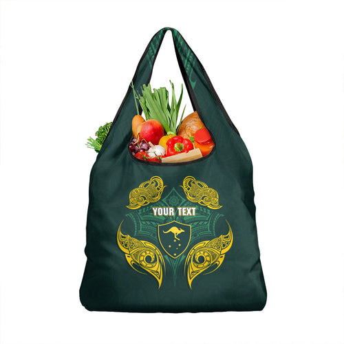 Custom Kangaroos Rugby Grocery Bag Polynesian Tribal Pattern Green Gold National Team