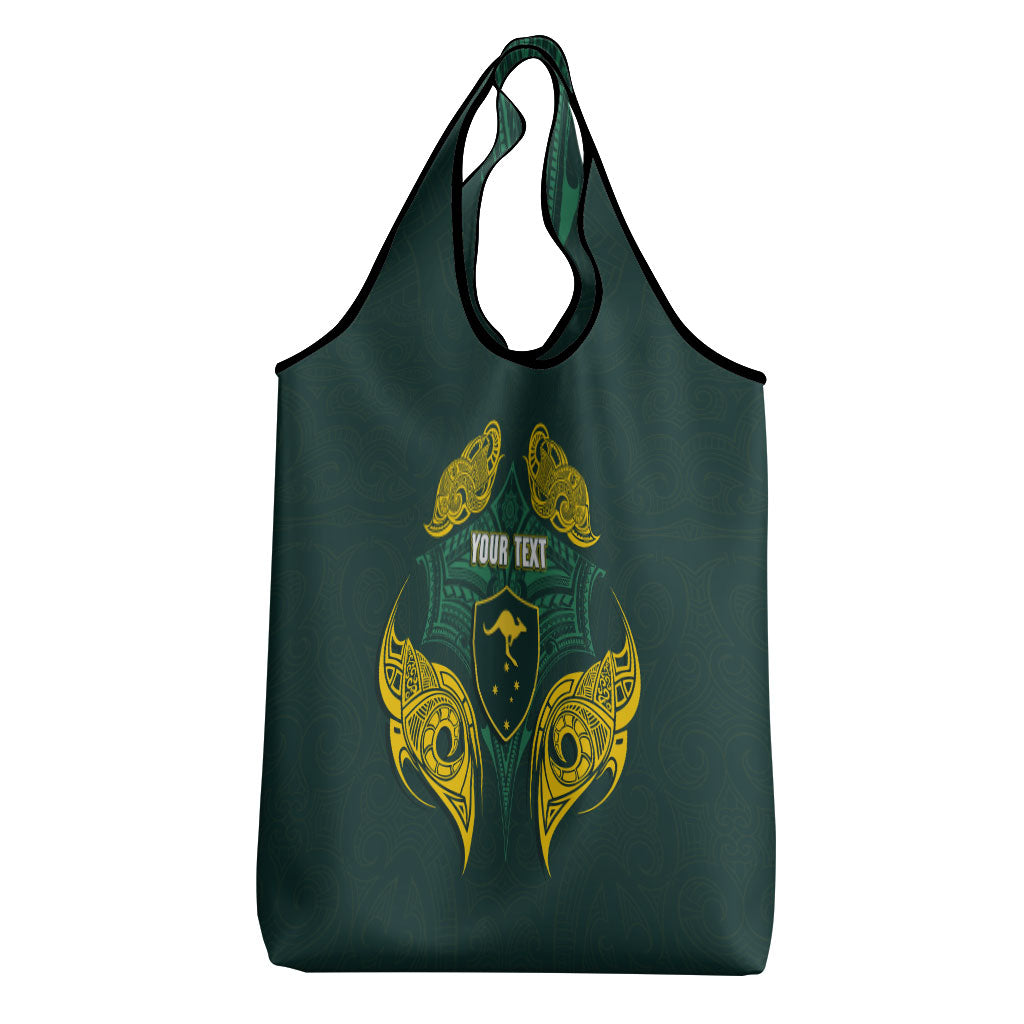 Custom Kangaroos Rugby Grocery Bag Polynesian Tribal Pattern Green Gold National Team