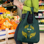 Custom Kangaroos Rugby Grocery Bag Polynesian Tribal Pattern Green Gold National Team
