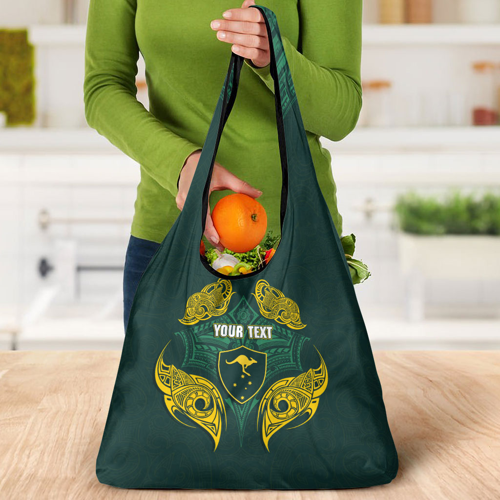 Custom Kangaroos Rugby Grocery Bag Polynesian Tribal Pattern Green Gold National Team
