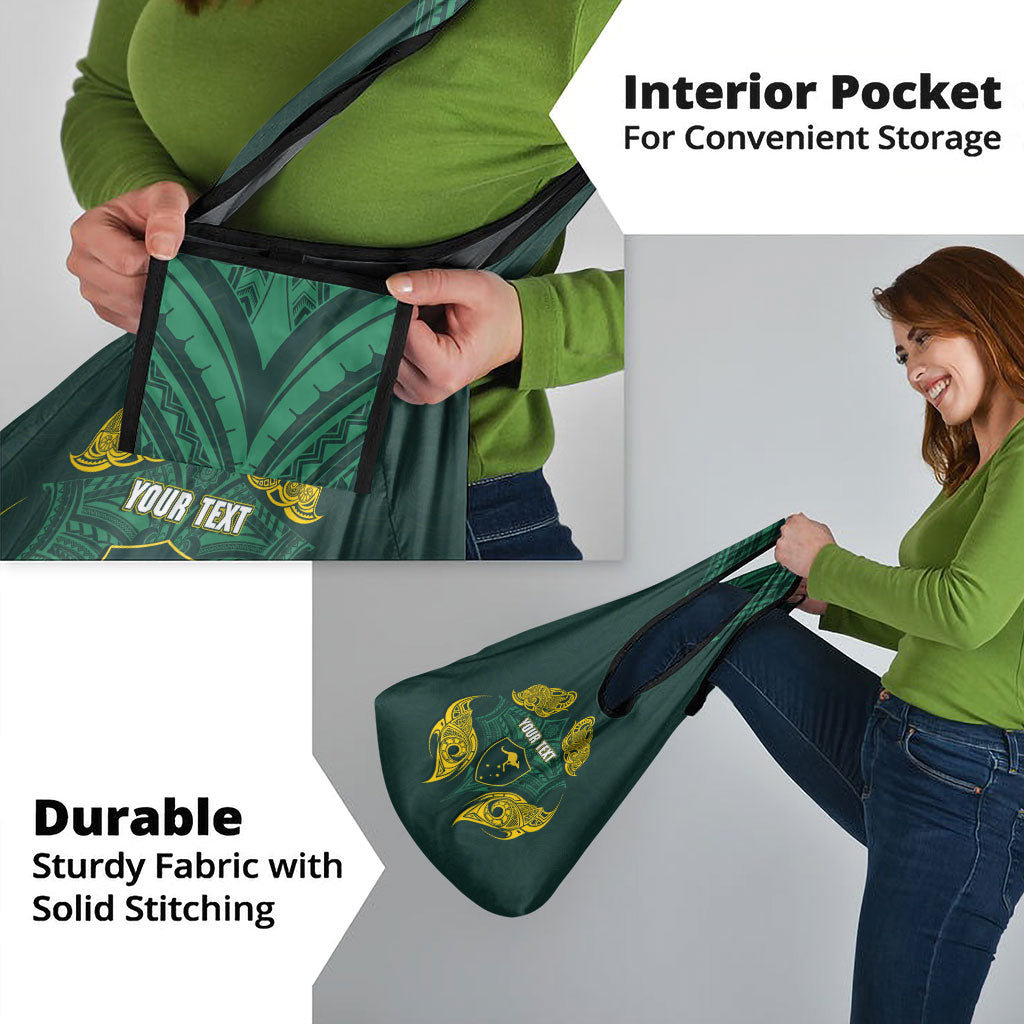 Custom Kangaroos Rugby Grocery Bag Polynesian Tribal Pattern Green Gold National Team
