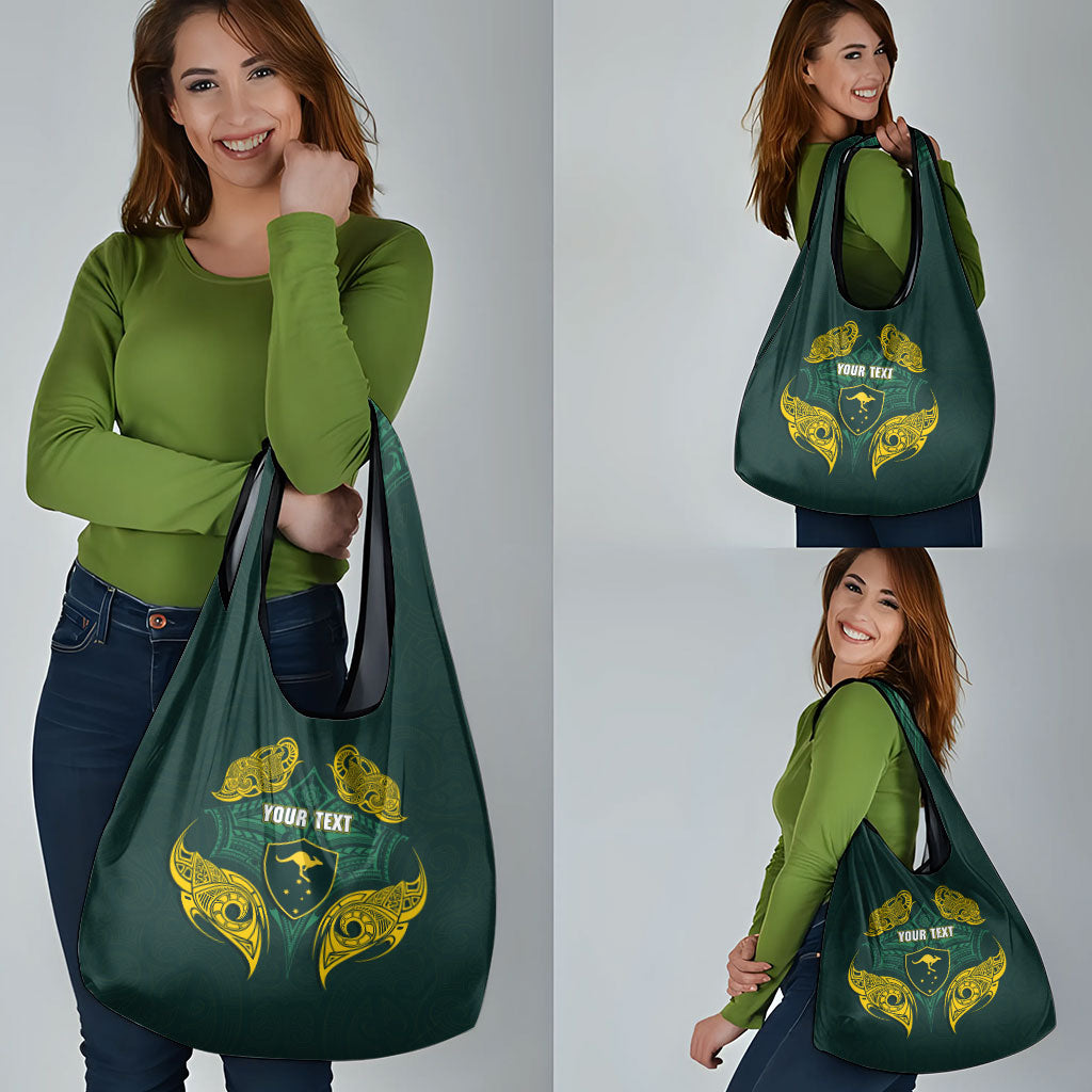 Custom Kangaroos Rugby Grocery Bag Polynesian Tribal Pattern Green Gold National Team