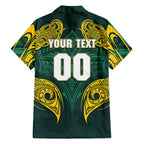 Custom Kangaroos Rugby Hawaiian Shirt Polynesian Tribal Pattern Green Gold National Team