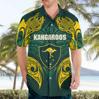 Custom Kangaroos Rugby Hawaiian Shirt Polynesian Tribal Pattern Green Gold National Team