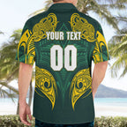Custom Kangaroos Rugby Hawaiian Shirt Polynesian Tribal Pattern Green Gold National Team