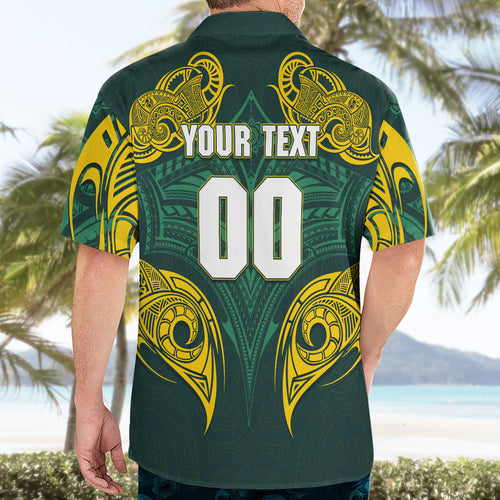 Custom Kangaroos Rugby Hawaiian Shirt Polynesian Tribal Pattern Green Gold National Team