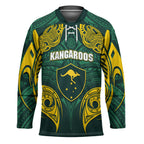 Custom Kangaroos Rugby Hockey Jersey Polynesian Tribal Pattern Green Gold National Team