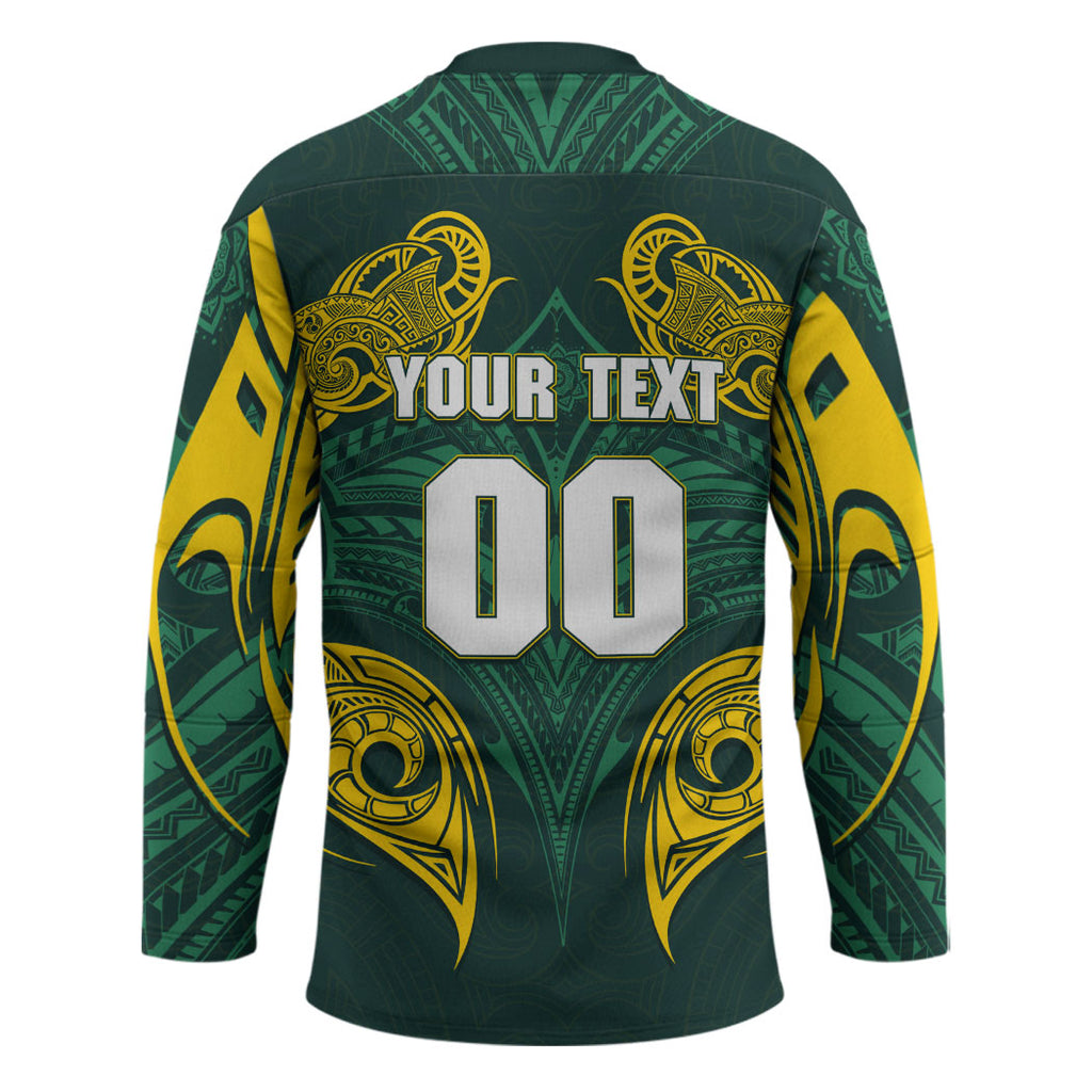Custom Kangaroos Rugby Hockey Jersey Polynesian Tribal Pattern Green Gold National Team