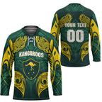 Custom Kangaroos Rugby Hockey Jersey Polynesian Tribal Pattern Green Gold National Team