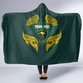 Custom Kangaroos Rugby Hooded Blanket Polynesian Tribal Pattern Green Gold National Team