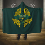 Custom Kangaroos Rugby Hooded Blanket Polynesian Tribal Pattern Green Gold National Team