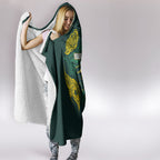 Custom Kangaroos Rugby Hooded Blanket Polynesian Tribal Pattern Green Gold National Team