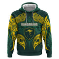 Custom Kangaroos Rugby Hoodie Polynesian Tribal Pattern Green Gold National Team