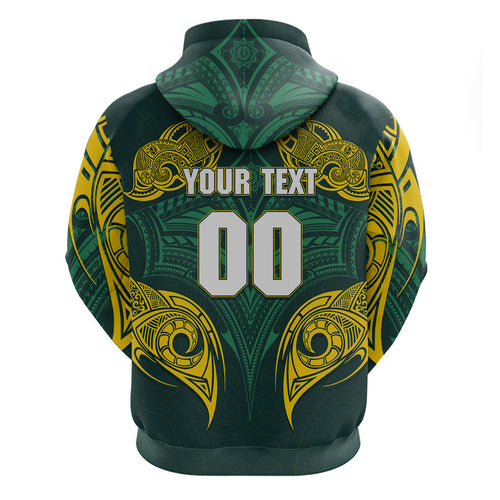 Custom Kangaroos Rugby Hoodie Polynesian Tribal Pattern Green Gold National Team