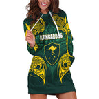 Custom Kangaroos Rugby Hoodie Dress Polynesian Tribal Pattern Green Gold National Team