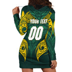 Custom Kangaroos Rugby Hoodie Dress Polynesian Tribal Pattern Green Gold National Team