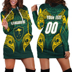 Custom Kangaroos Rugby Hoodie Dress Polynesian Tribal Pattern Green Gold National Team