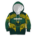 Custom Kangaroos Rugby Kid Hoodie Polynesian Tribal Pattern Green Gold National Team