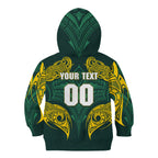 Custom Kangaroos Rugby Kid Hoodie Polynesian Tribal Pattern Green Gold National Team