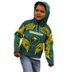 Custom Kangaroos Rugby Kid Hoodie Polynesian Tribal Pattern Green Gold National Team