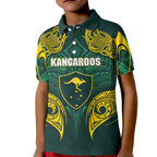 Custom Kangaroos Rugby Kid Polo Shirt Polynesian Tribal Pattern Green Gold National Team