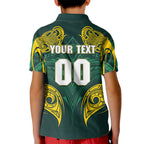 Custom Kangaroos Rugby Kid Polo Shirt Polynesian Tribal Pattern Green Gold National Team