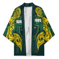 Custom Kangaroos Rugby Kimono Polynesian Tribal Pattern Green Gold National Team