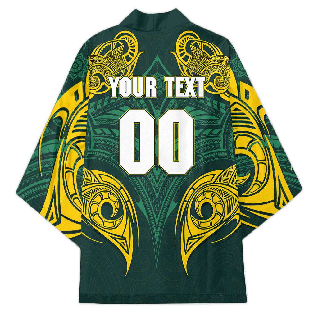 Custom Kangaroos Rugby Kimono Polynesian Tribal Pattern Green Gold National Team