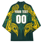 Custom Kangaroos Rugby Kimono Polynesian Tribal Pattern Green Gold National Team