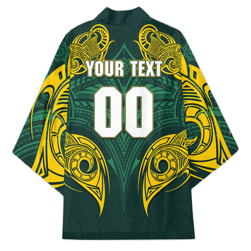 Custom Kangaroos Rugby Kimono Polynesian Tribal Pattern Green Gold National Team