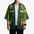 Custom Kangaroos Rugby Kimono Polynesian Tribal Pattern Green Gold National Team