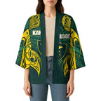 Custom Kangaroos Rugby Kimono Polynesian Tribal Pattern Green Gold National Team