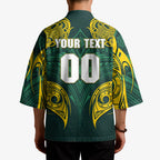 Custom Kangaroos Rugby Kimono Polynesian Tribal Pattern Green Gold National Team