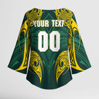 Custom Kangaroos Rugby Kimono Sleeve Blouse Polynesian Tribal Pattern Green Gold National Team