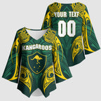 Custom Kangaroos Rugby Kimono Sleeve Blouse Polynesian Tribal Pattern Green Gold National Team