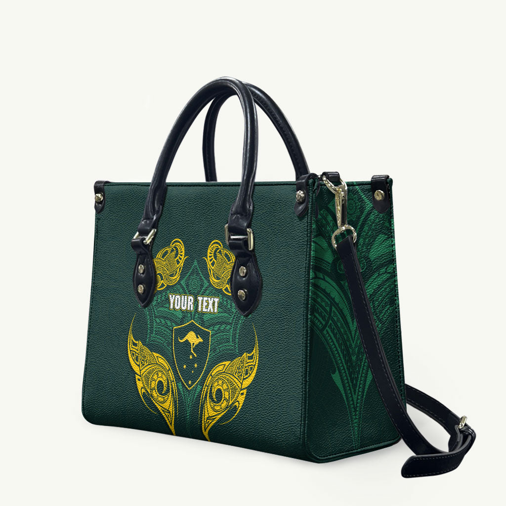 Custom Kangaroos Rugby Leather Bag Polynesian Tribal Pattern Green Gold National Team