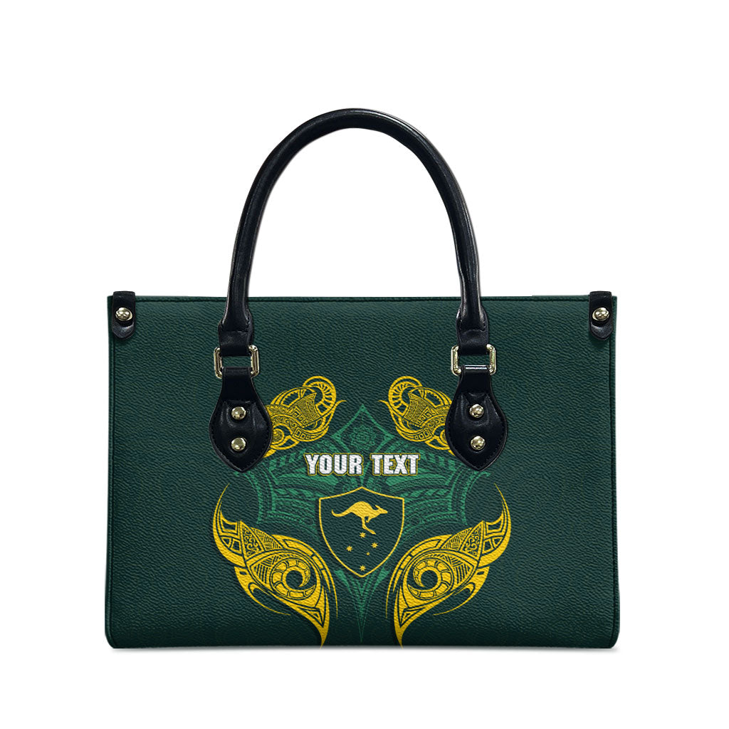 Custom Kangaroos Rugby Leather Bag Polynesian Tribal Pattern Green Gold National Team