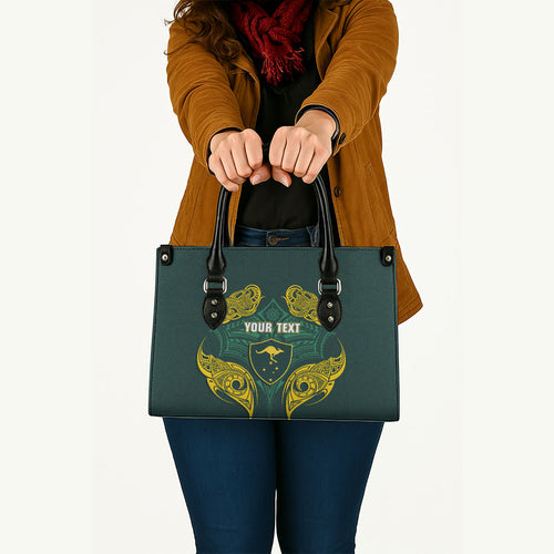 Custom Kangaroos Rugby Leather Bag Polynesian Tribal Pattern Green Gold National Team