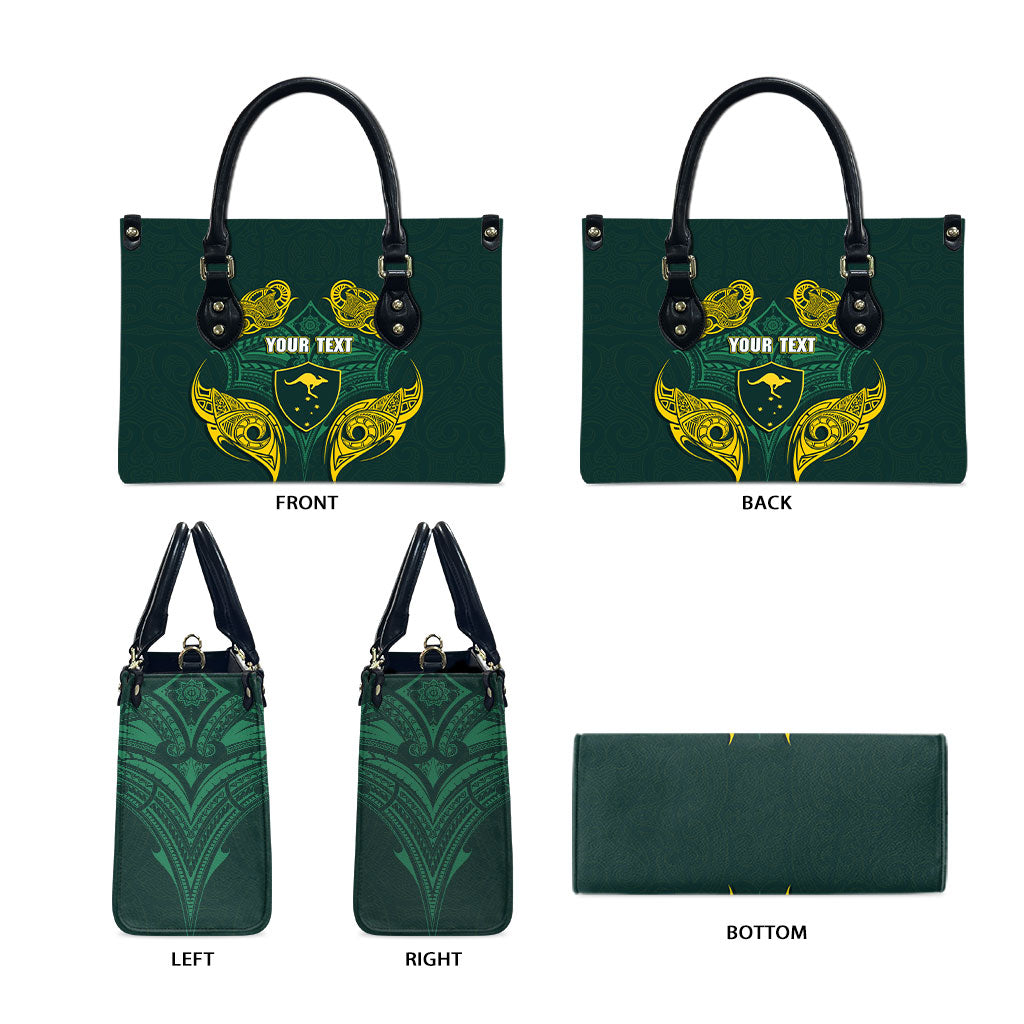 Custom Kangaroos Rugby Leather Bag Polynesian Tribal Pattern Green Gold National Team