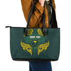 Custom Kangaroos Rugby Leather Tote Bag Polynesian Tribal Pattern Green Gold National Team