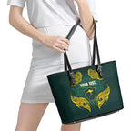 Custom Kangaroos Rugby Leather Tote Bag Polynesian Tribal Pattern Green Gold National Team