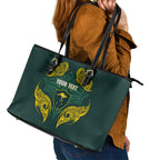 Custom Kangaroos Rugby Leather Tote Bag Polynesian Tribal Pattern Green Gold National Team