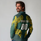 Custom Kangaroos Rugby Long Sleeve Polo Shirt Polynesian Tribal Pattern Green Gold National Team