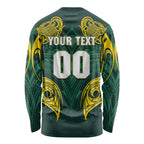 Custom Kangaroos Rugby Long Sleeve Shirt Polynesian Tribal Pattern Green Gold National Team