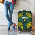 Custom Kangaroos Rugby Luggage Cover Polynesian Tribal Pattern Green Gold National Team