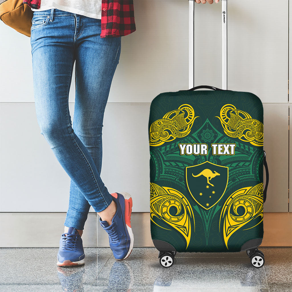 Custom Kangaroos Rugby Luggage Cover Polynesian Tribal Pattern Green Gold National Team