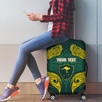 Custom Kangaroos Rugby Luggage Cover Polynesian Tribal Pattern Green Gold National Team
