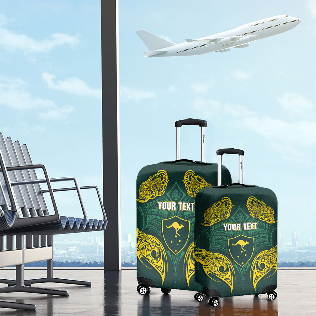 Custom Kangaroos Rugby Luggage Cover Polynesian Tribal Pattern Green Gold National Team